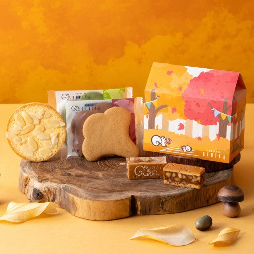 【販売終了】詰合せ01 ハウス型BOX(2024紅葉)(クルミッ子2個 あじさい1枚 鎌倉だより3枚)