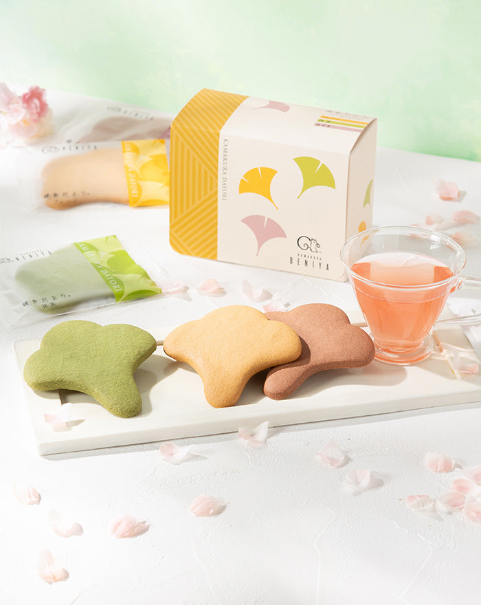 第27回神奈川県名菓展菓子コンクール最優秀賞受賞「鎌倉だより」プレーン・小豆・抹茶の3種類のサブレです。